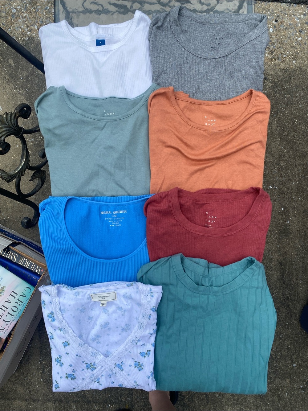 Women’s Ribbed & Crewneck Tee Bundle - Multi Color (8-Pack)